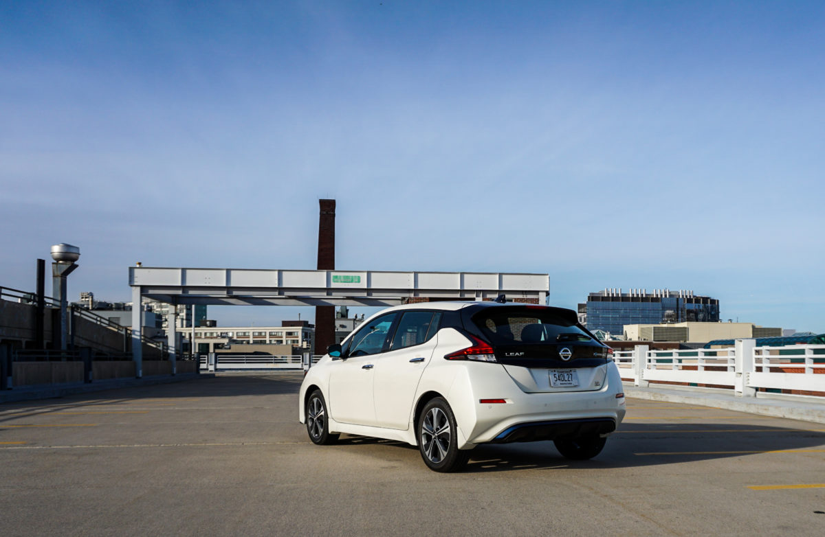 2020 Nissan Leaf SL Plus rear-quarter view